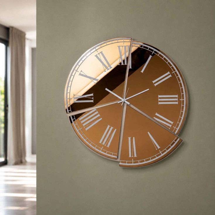 Orologio da parete rotondo in metallo con quadrante in vetro specchiato