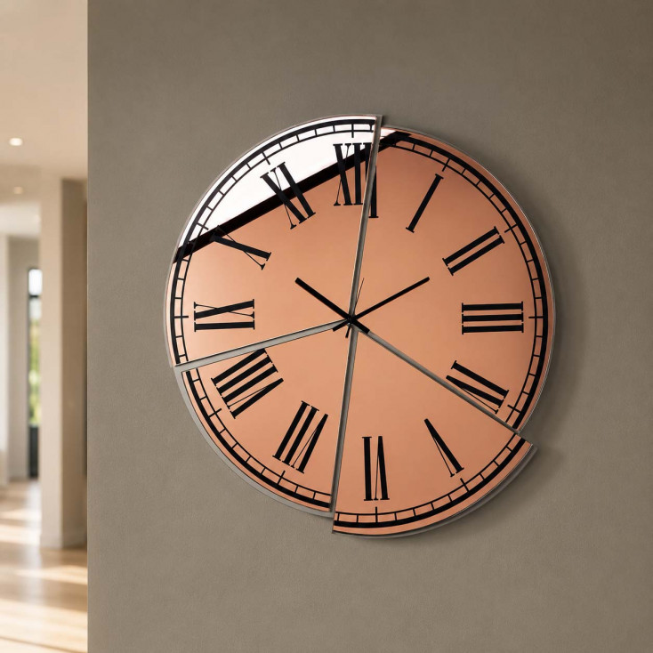 Orologio da parete rotondo in metallo con quadrante in vetro specchiato
