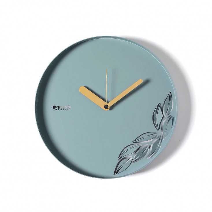 Orologio da parete rotondo in metallo con decoro moderno con foglia