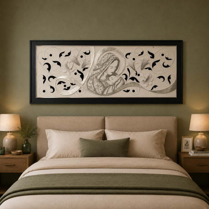 Capezzale con decori in rilievo moderni e dettagli foglia argento 155x65