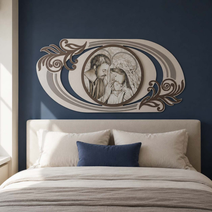 Capezzale la sacra famiglia quadro per camera da letto linee moderne 120x60