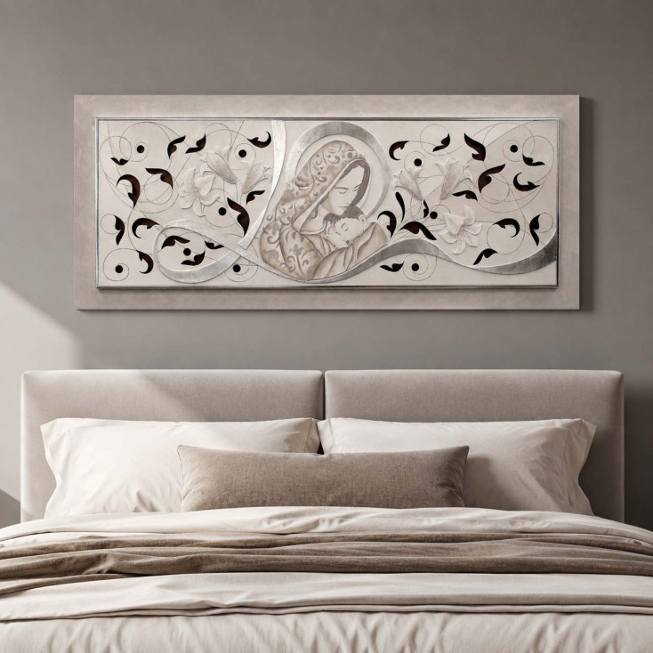Capezzale moderno con decori in rilievo e dettagli foglia argento 155x65