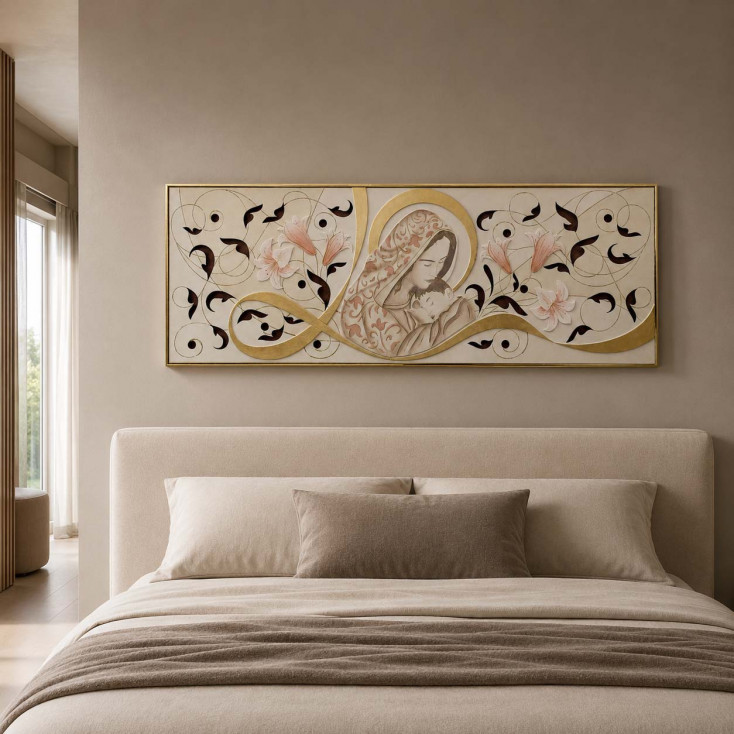 Capezzale moderno con decori in rilievo e dettagli foglia oro 155x65