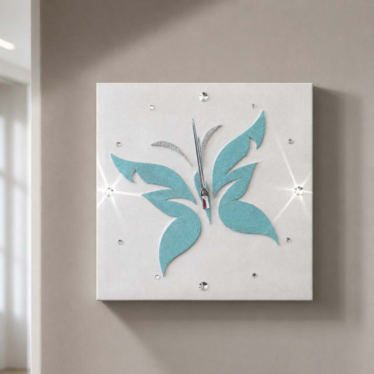 Orologio da parete con tema in rilievo decori materici e glitter argento