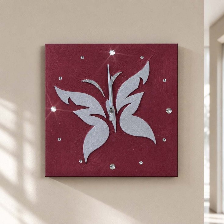 Orologio da parete con tema in rilievo decori materici e glitter argento