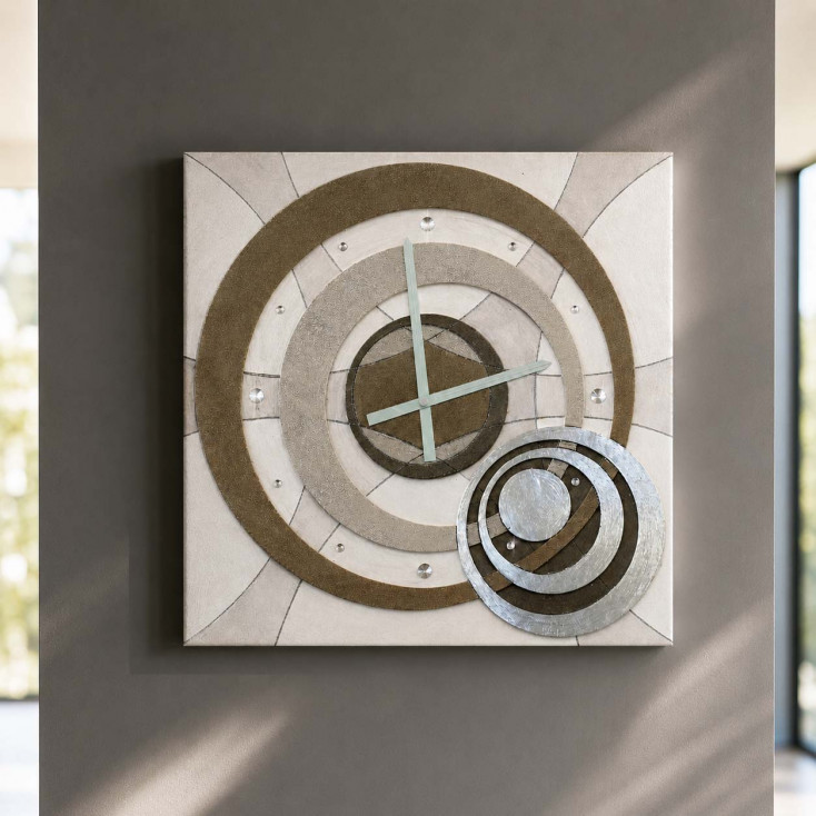 Orologio da parete moderno in rilievo decori materici e foglia argento "Astral"