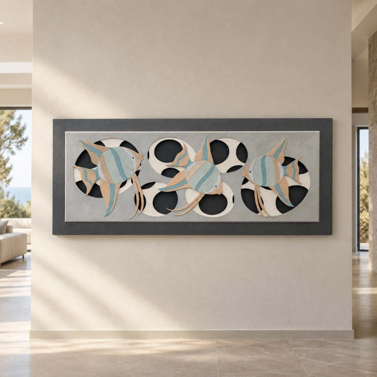 Pannello in legno con raffigurazione marina in rilievo in stile moderno 155x65