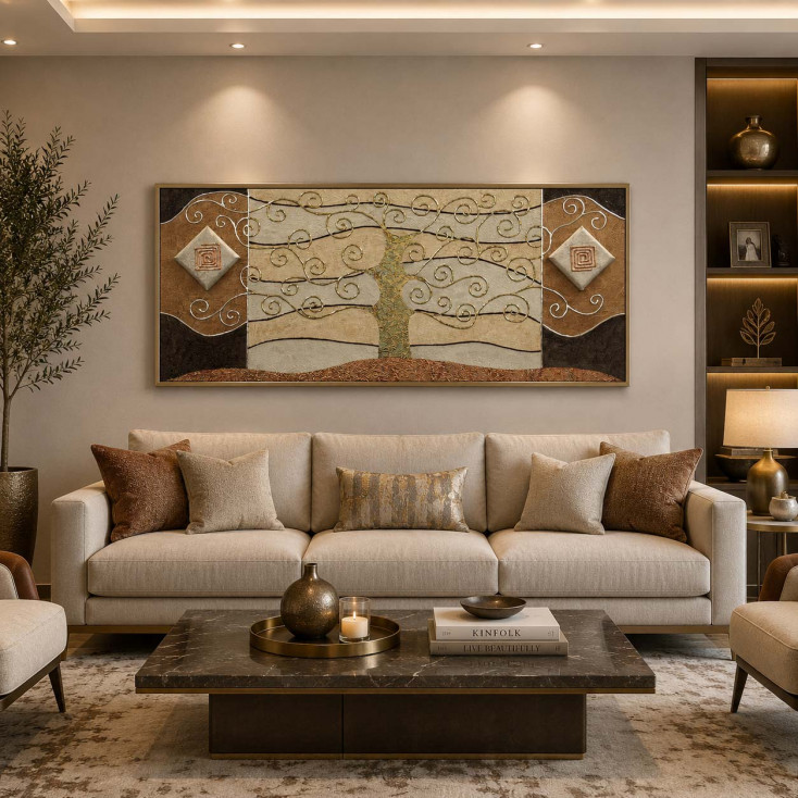 Quadro con albero della vita con decori materici in rilievo moderni 150x65
