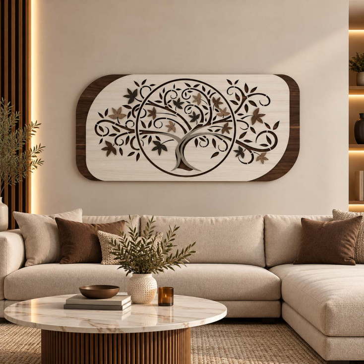 Quadro con albero della vita in legno in 3d dalle linee moderne 120x60