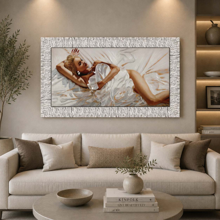 Quadro con cornice argento figurativo con glitter strass e brillanti 100X50