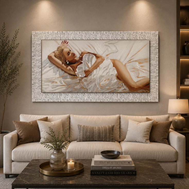 Quadro con cornice argento figurativo con glitter strass e brillanti 140X70