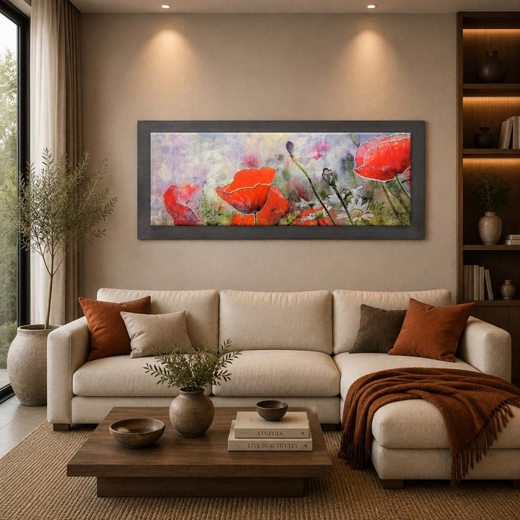 Quadro decò in legno tema paesaggio in rilievo dettagli in argento 155X65