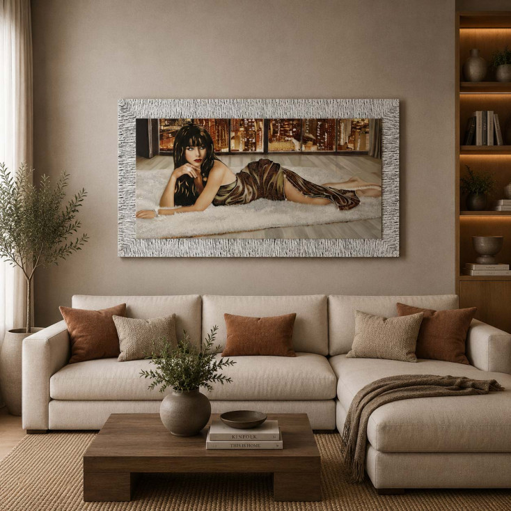 Quadro moderno con cornice argento figurativo glitter strass e brillanti 140X70