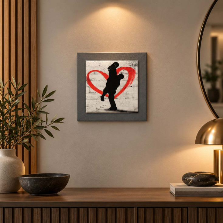Quadro moderno con tema figurativo effetto rilievo e dettagli argento 35x35
