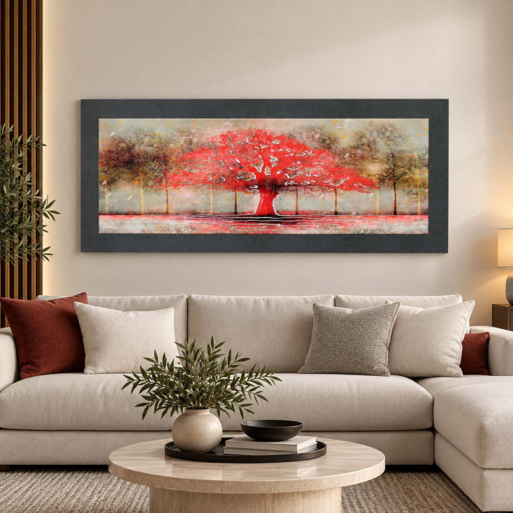 Quadro moderno in legno tema paesaggio in rilievo dettagli in argento 155X65