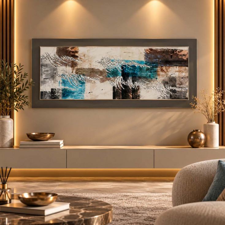 Quadro tema in rilievo in legno moderno astratto dettagli in argento 100x50