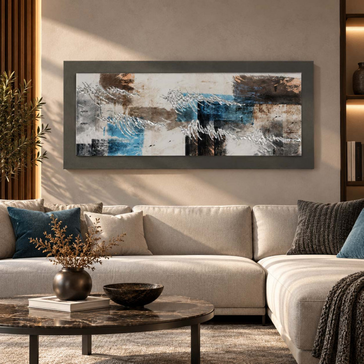 Quadro tema in rilievo in legno moderno astratto dettagli in argento 120X60