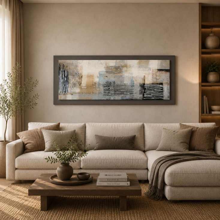 Quadro tema moderno astratto in rilievo in legno dettagli in argento 100X50