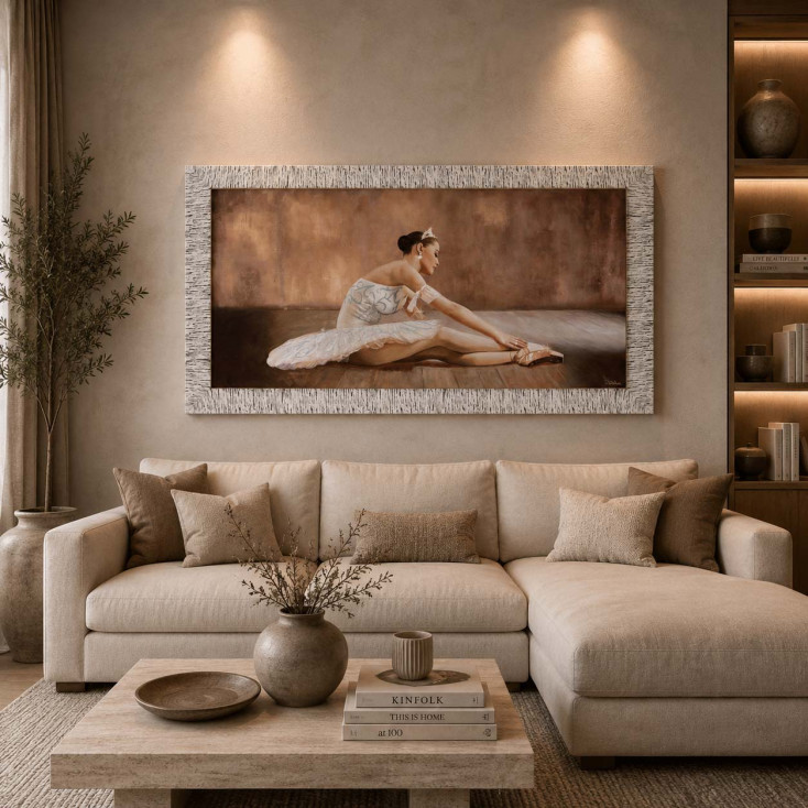 Stampa a tema figurativo con cornice argentata dettagli glitterati 116x66