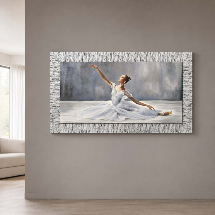 Stampa con cornice argentata a tema figurativo dettagli glitterati 116x66