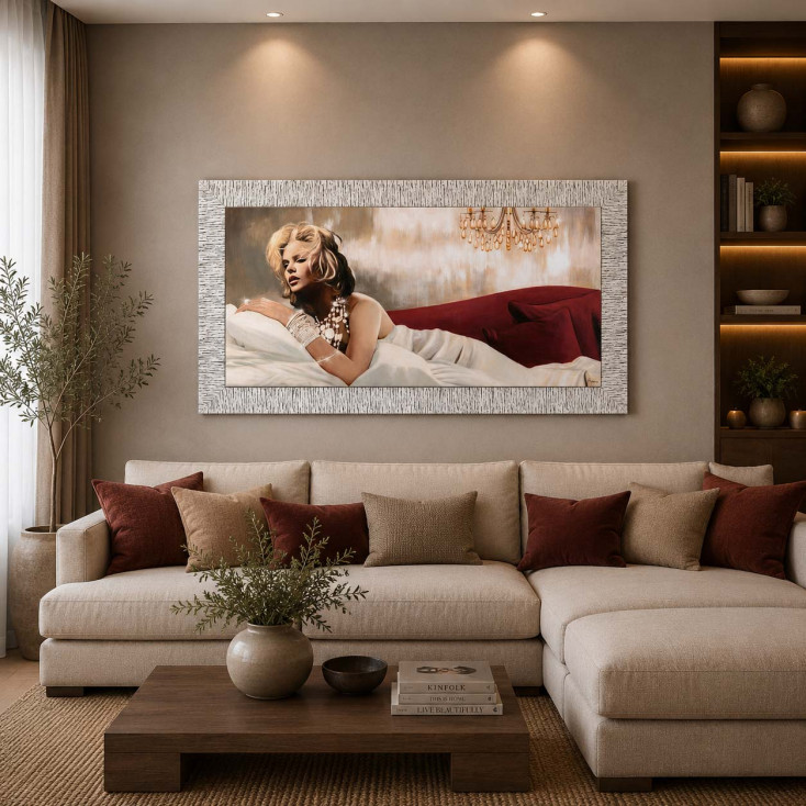 Stampa figurativa con cornice argento glitterato con trass e brillanti 116x66