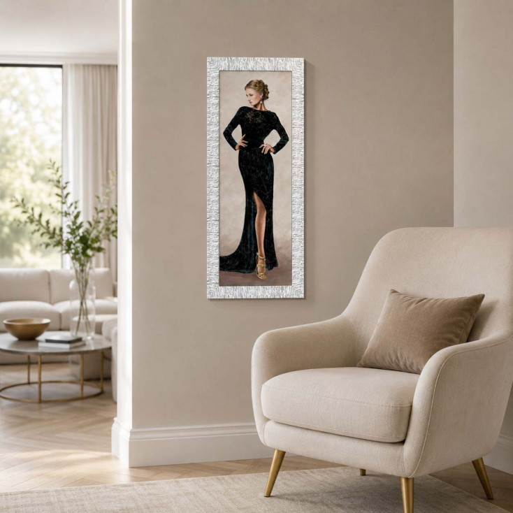 Stampa figurativa decori con glitter e strass con cornice argentata 41x86