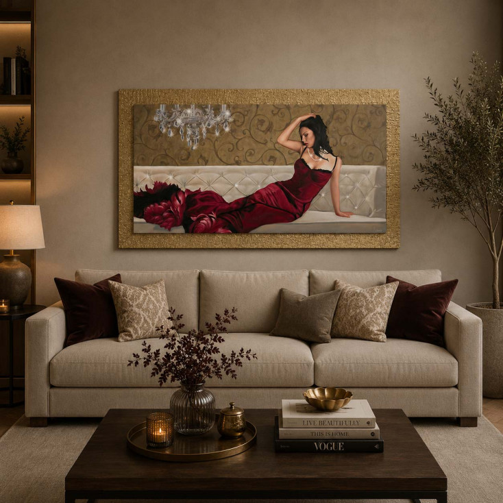 Stampa moderna cornice dorata decori materici e dettagli glitterati 116x66