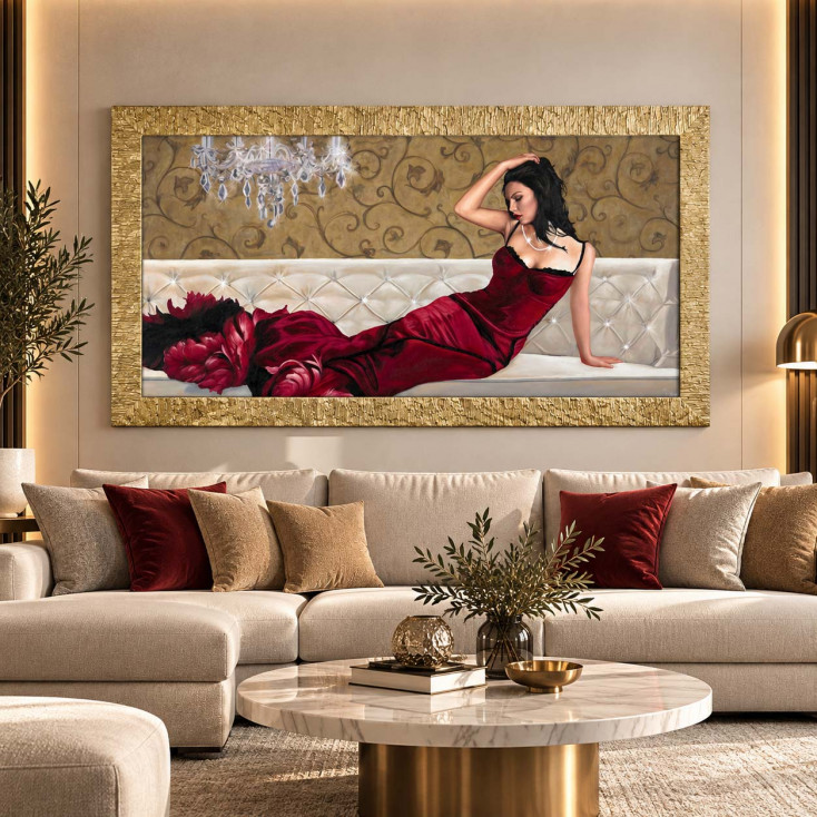 Stampa moderna cornice dorata decori materici e dettagli glitterati 156x86