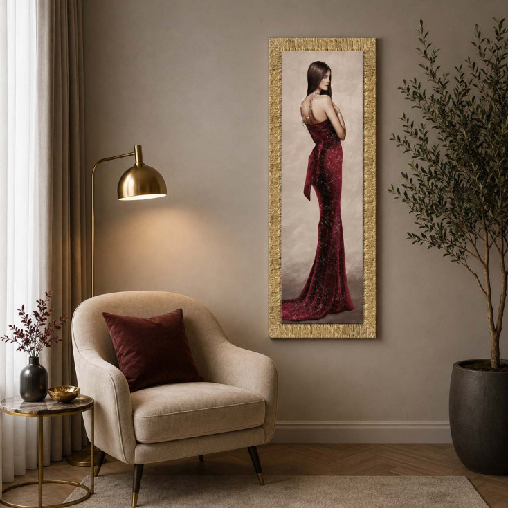 Stampa moderna figurativa con cornice dorata decori con glitter e strass 63x153