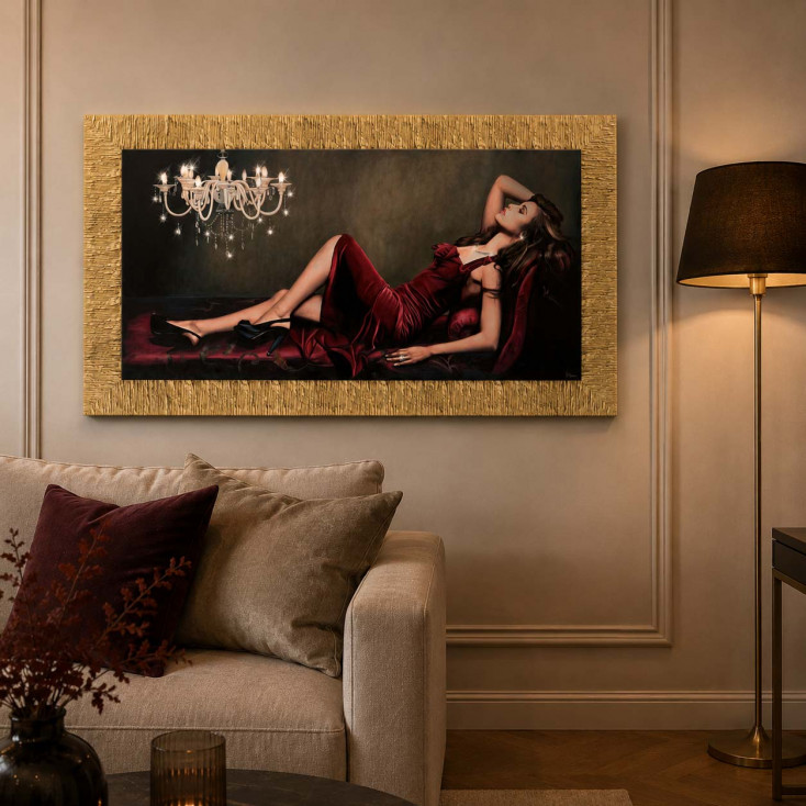 Stampa moderna figurativa con cornice dorata dettagli con brillanti 156x86