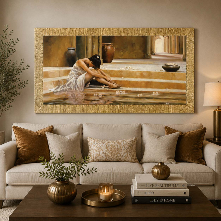 Stampa su tela con cornice dorata moderna in legno dettagli glitterati 156x86