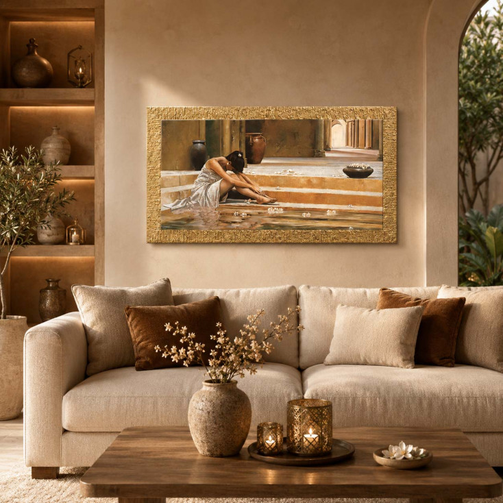 Stampa su tela con cornice dorata moderna in legno dettagli glitterati 51x86
