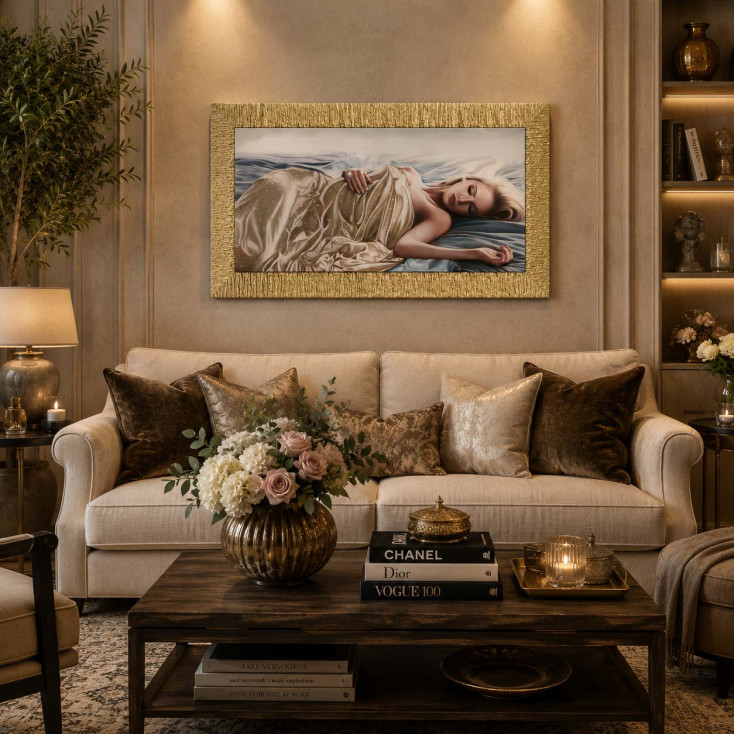 Stampa su tela con cornice in legno dorata moderna dettagli glitterati 51x86