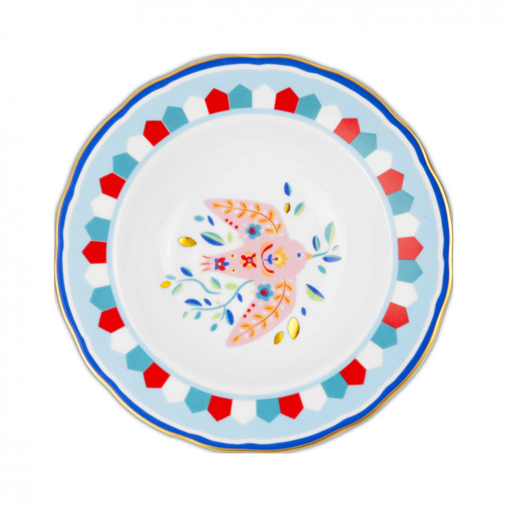 Piatto fondo in porcellana dal design moderno ed elegante "Uccellino"