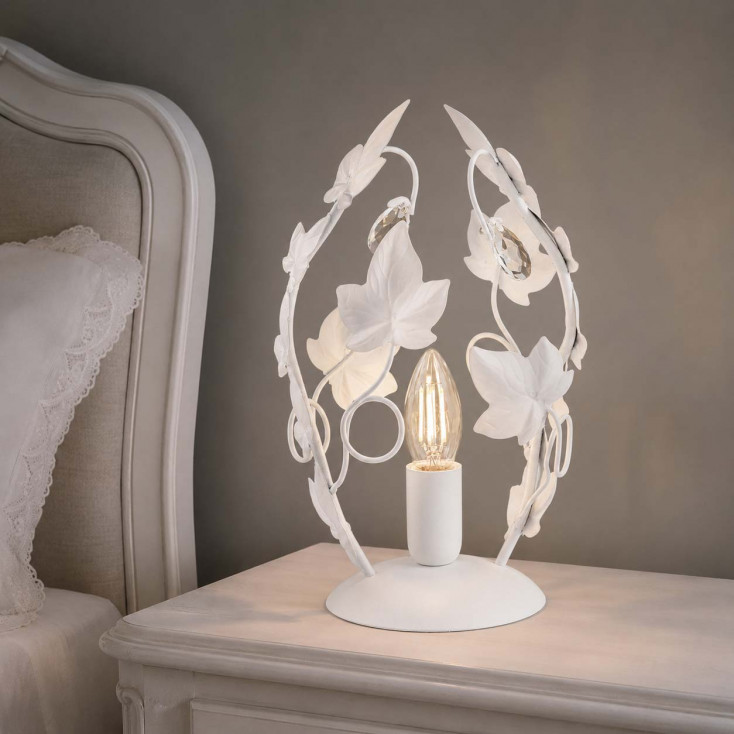 Abatjour classica in metallo con decorazione di foglie e cristalli