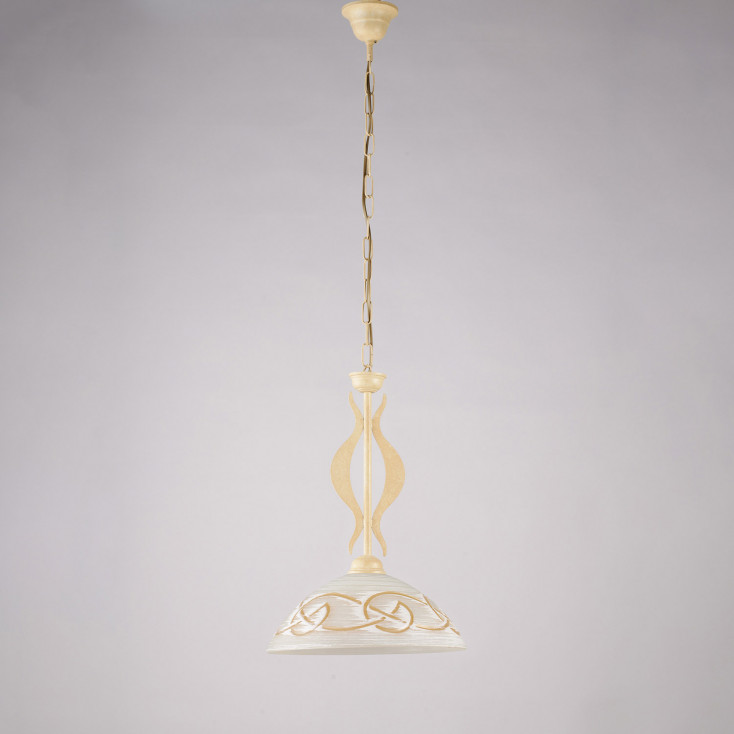 Lampada a sospensione classica con struttura in metallo e diffusore in vetro
