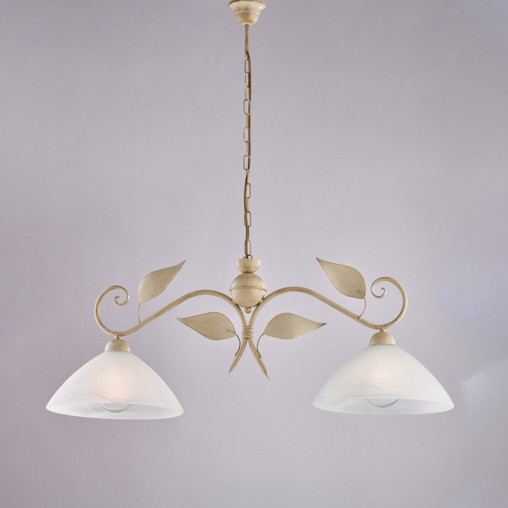 Lampadario classico in metallo con doppio diffusore lineare in vetro
