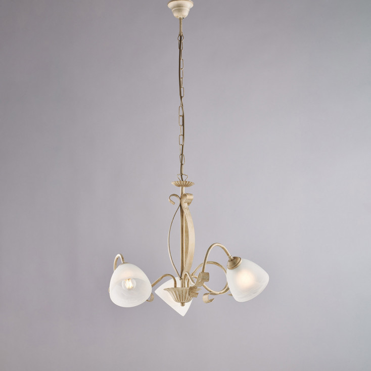 Lampadario classico in metallo laccato con 5 diffusori in vetro