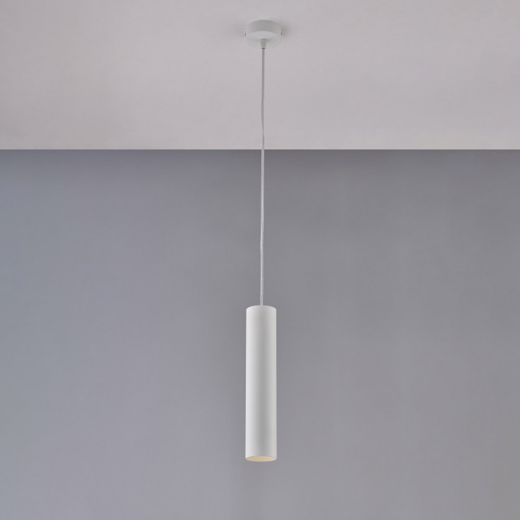 Lampada a sospensione in metallo con diffusore cilindrico dal design moderno