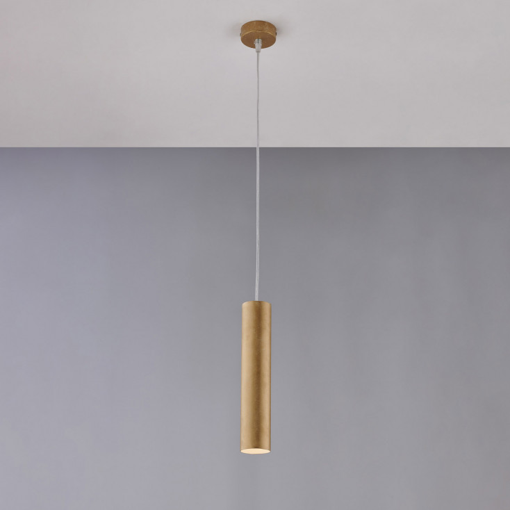 Lampada a sospensione in metallo con diffusore cilindrico dal design moderno