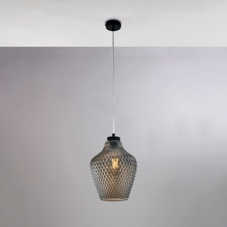 Lampada a sospensione in metallo con diffusore in vetro dal design moderno