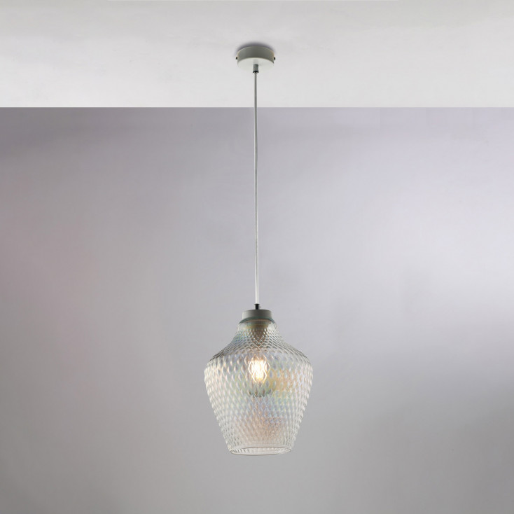Lampada a sospensione in metallo con diffusore in vetro dal design moderno