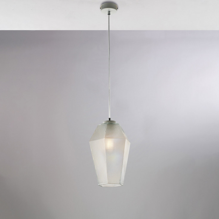 Lampada a sospensione in metallo con diffusori in vetro dal design moderno