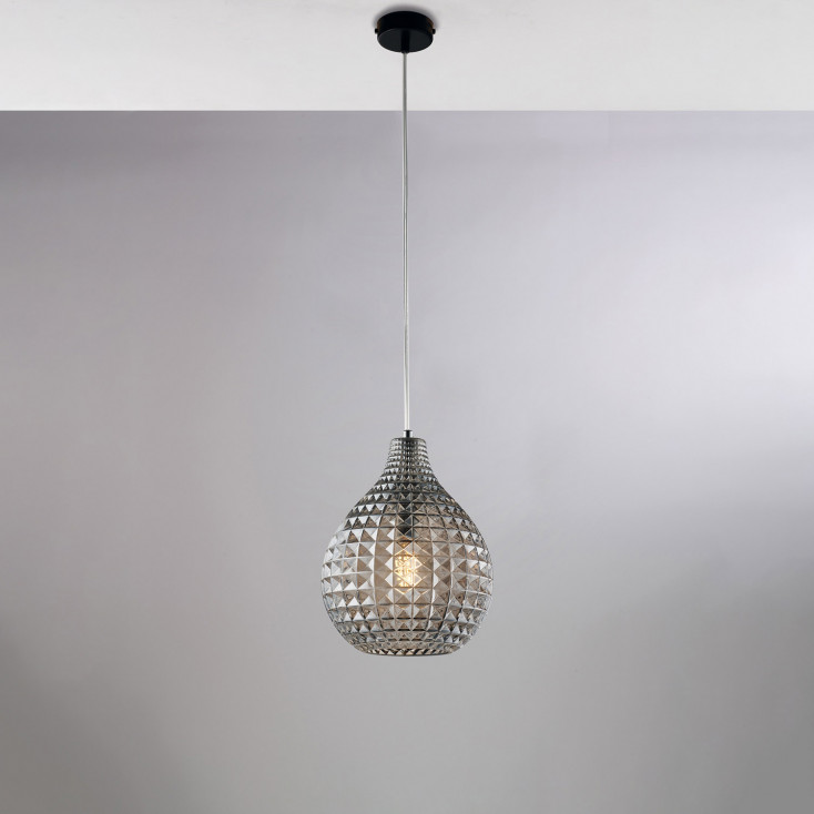 Lampada a sospensione in metallo laccato con diffusore in vetro moderno
