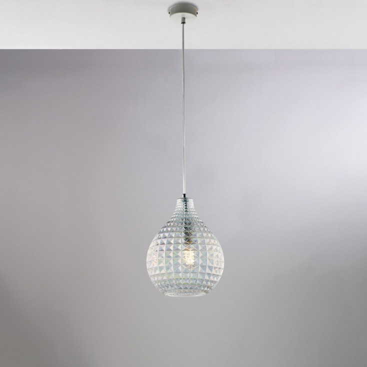 Lampada a sospensione in metallo laccato con diffusore in vetro moderno