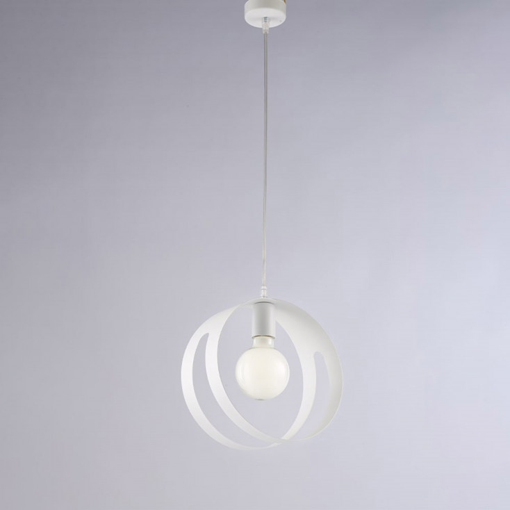 Lampada a sospensione moderna con struttura e con singolo diffusore in metallo