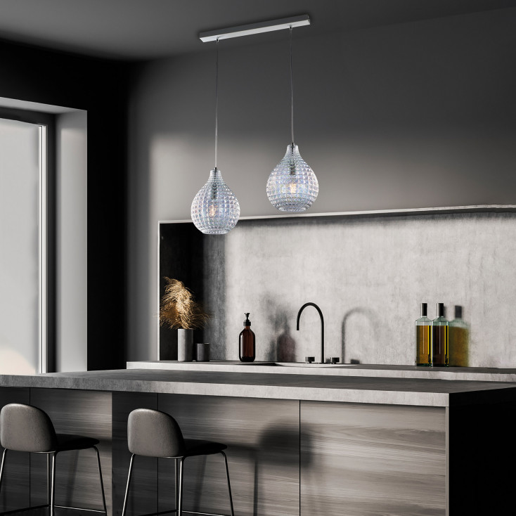 Lampada a sospensione moderna in metallo con doppio diffusore lineare in vetro