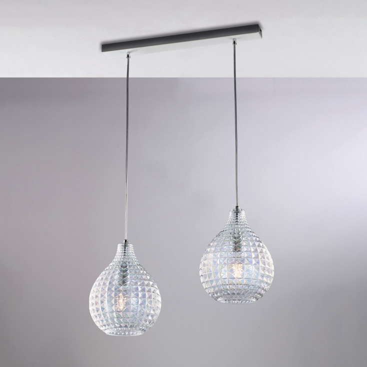 Lampada a sospensione moderna in metallo con doppio diffusore lineare in vetro