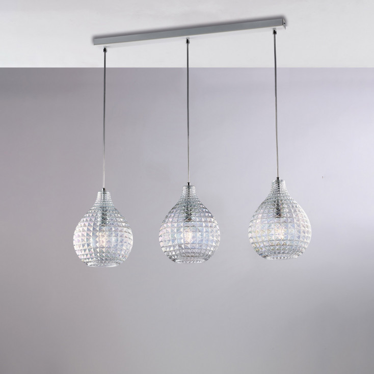 Lampada a sospensione moderna in metallo con triplo diffusore lineare in vetro