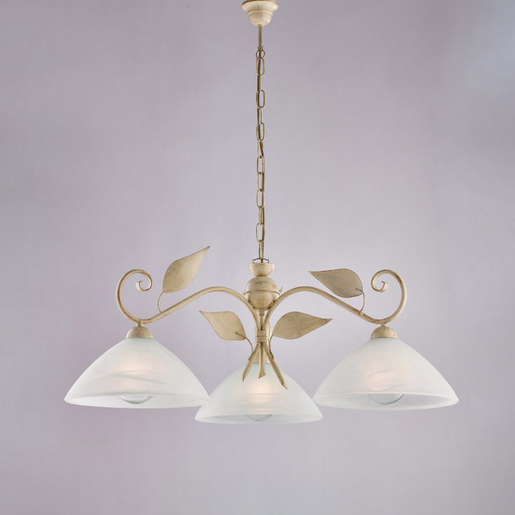 Lampadario rotondo classico in metallo con 3 diffusori in vetro